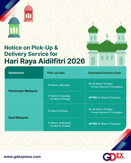 gdex cut-off date raya 2026