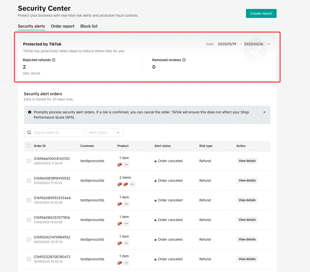tiktok seller security center dashboard