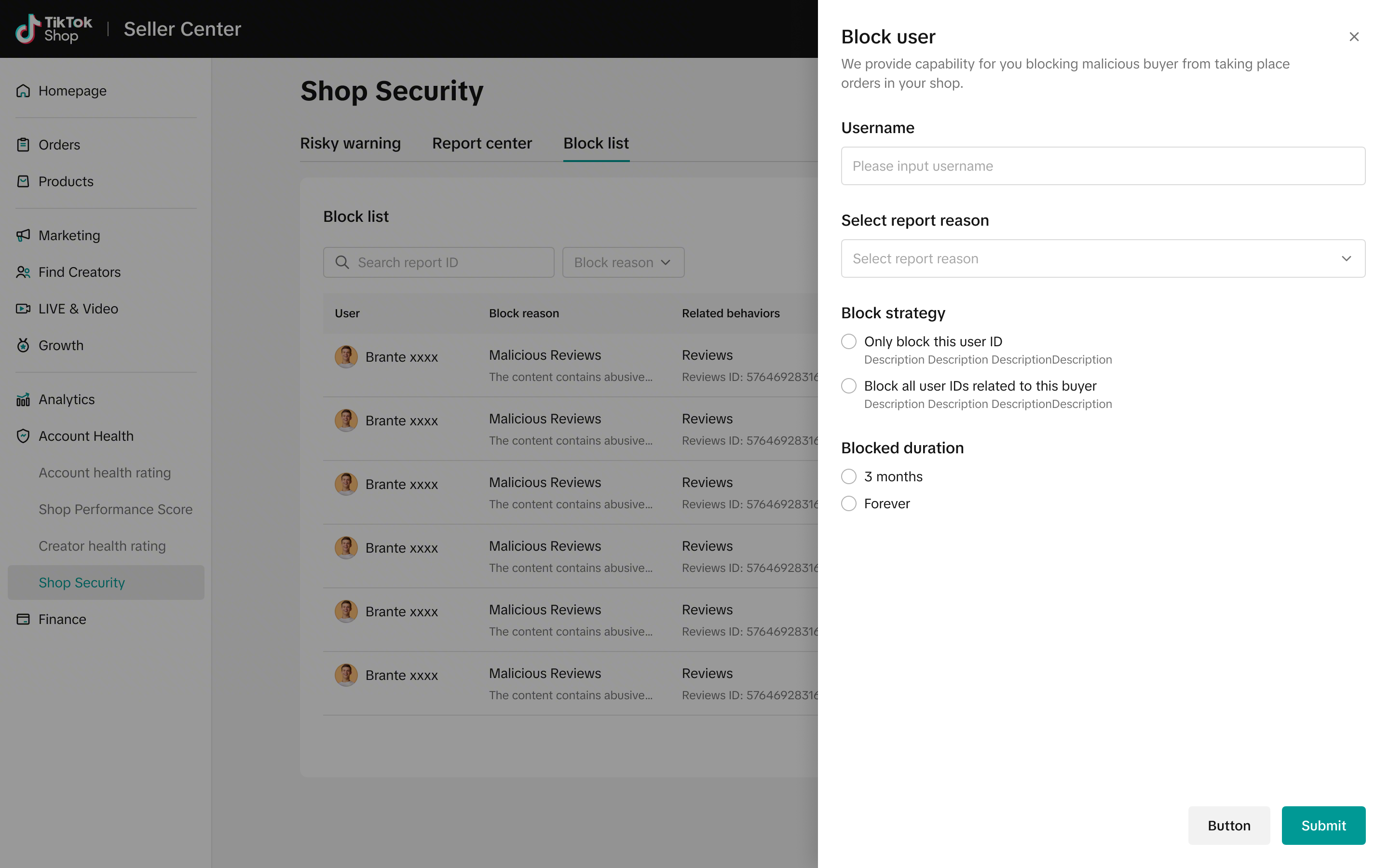 tiktok seller security center block user