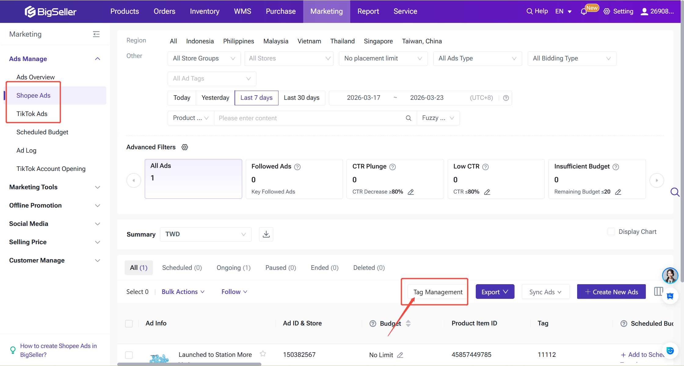 bigseller ads tag management
