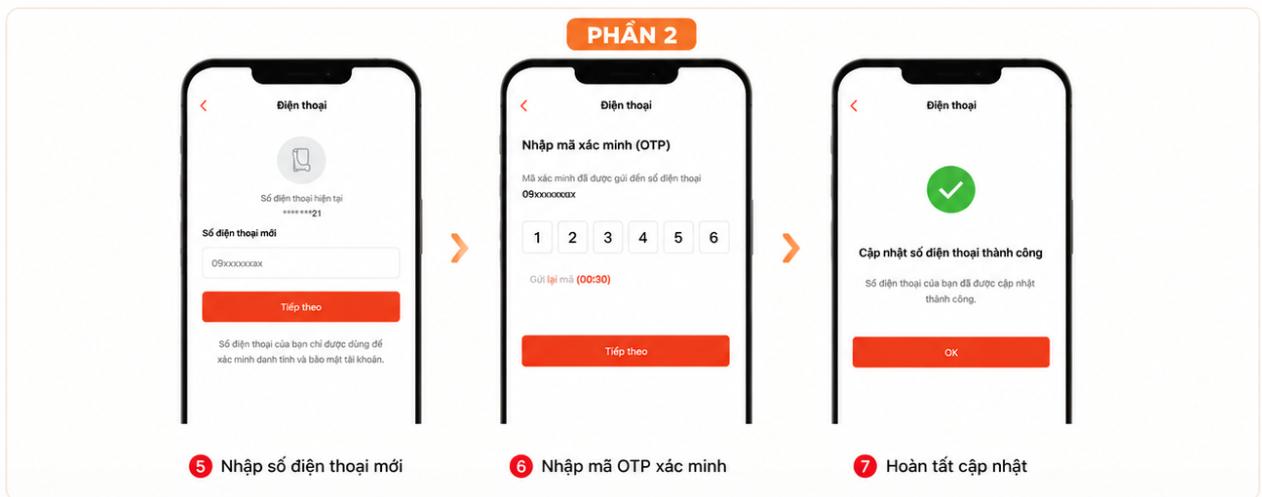 Bước đổi số điện thoại shopee khi còn số cũ 