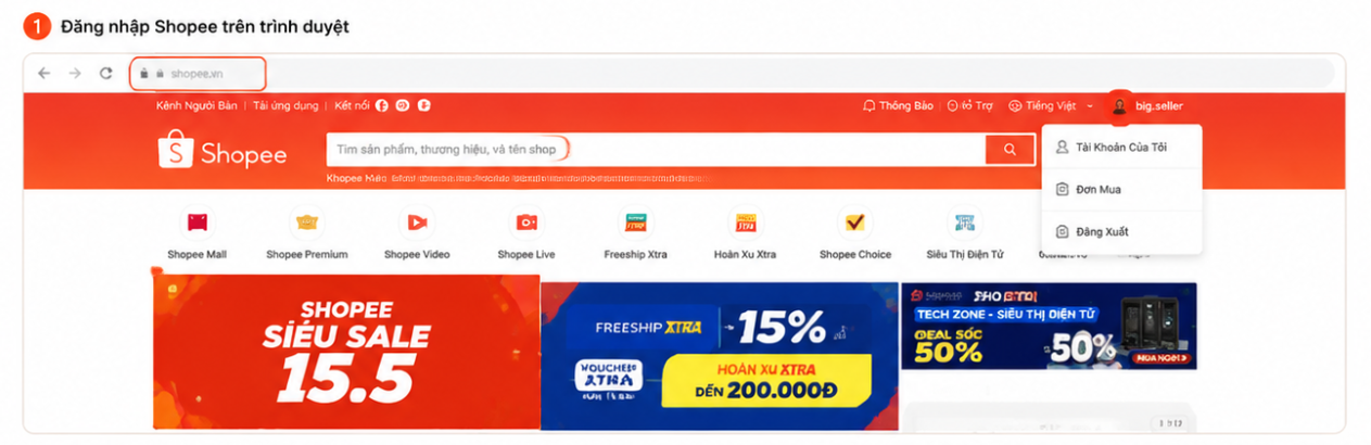 Bước đổi số điện thoại Shopee trên website