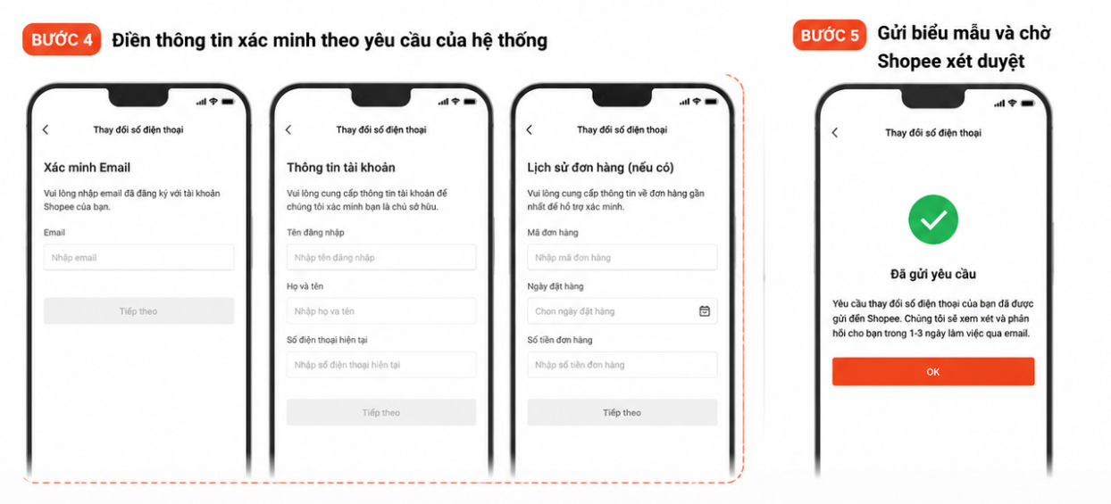 Bước đổi số điện thoại shopee khi mất số cũ