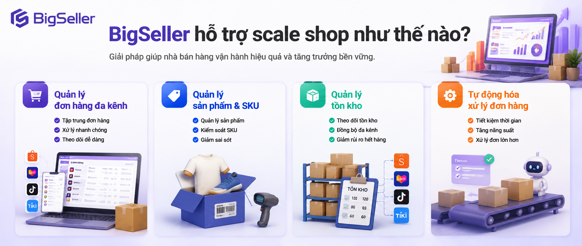 Giải pháp BigSeller giúp scale shop và quản lý bán hàng đa kênh hiệu quả