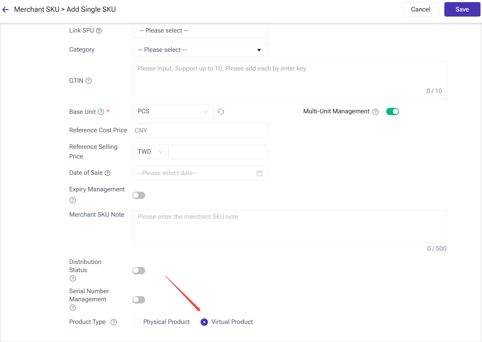 Bigseller Virtual Product SKU