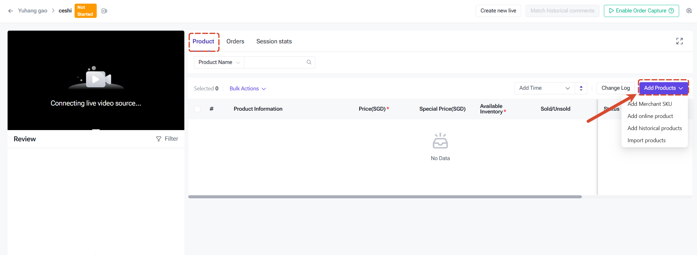 bigseller live dashboard