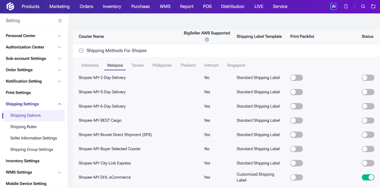 bigseller shipping logistics