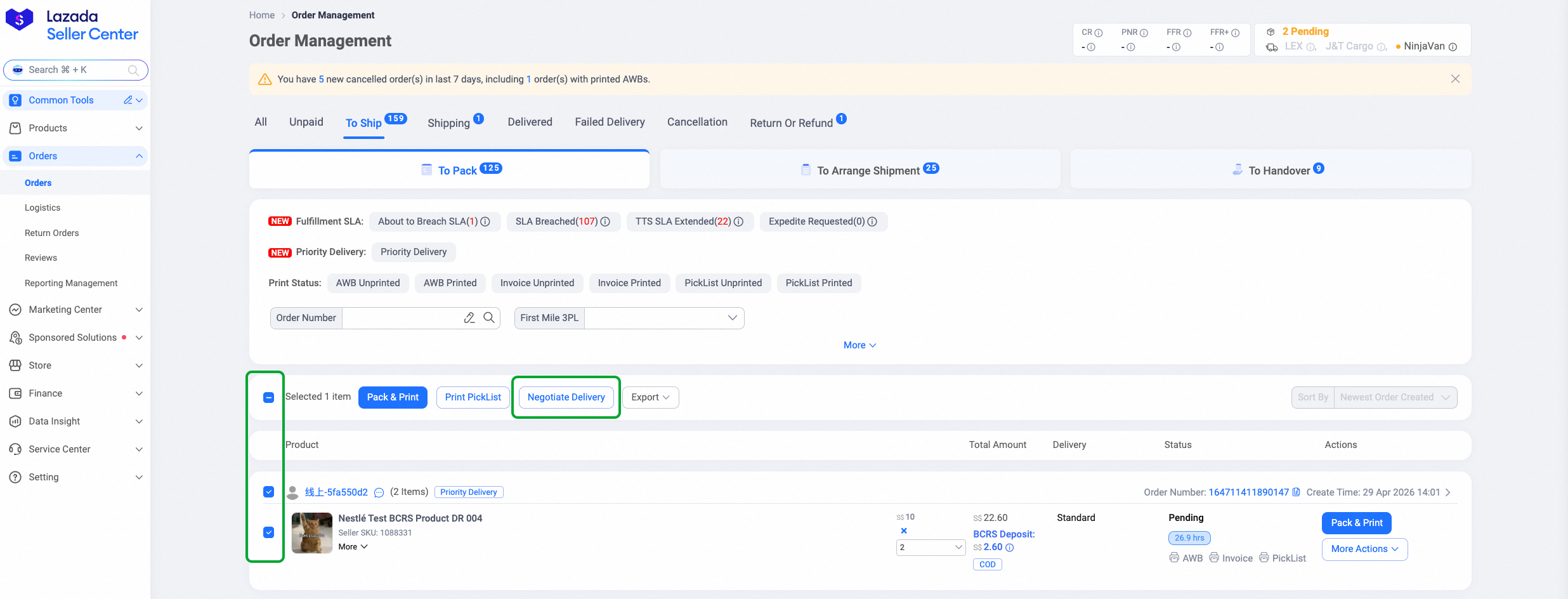 lazada order management page